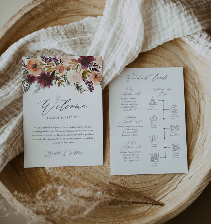 Romance Blush Wedding Welcome Bag Letter and Timeline or Itineraries Printable
