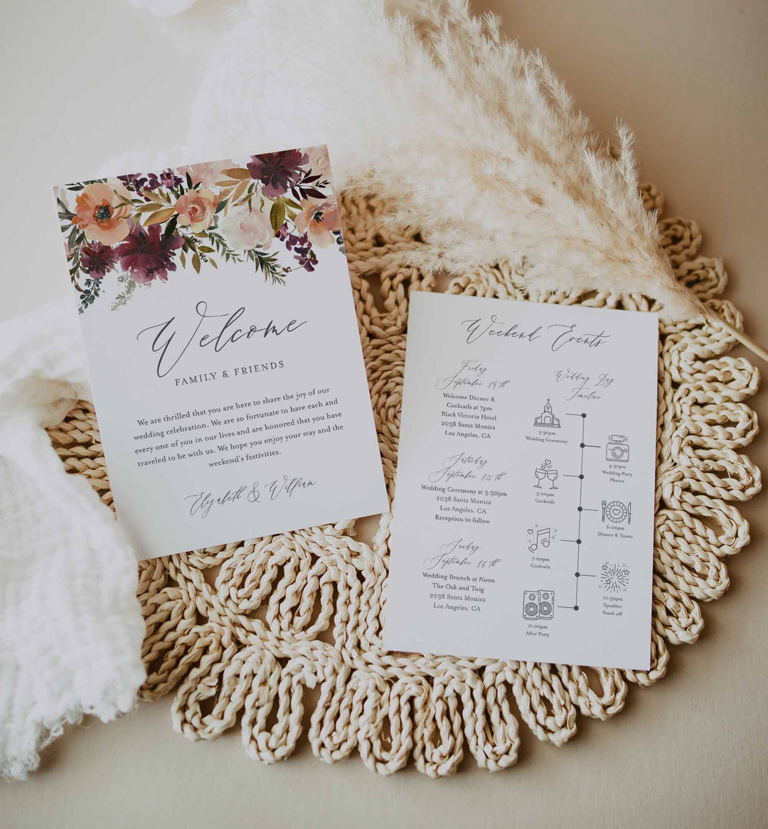 Romance Blush Wedding Welcome Bag Letter and Timeline or Itineraries Printable
