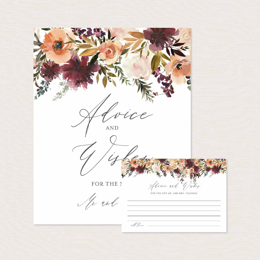 Romance Blush Wedding Advice and Wishes Printable