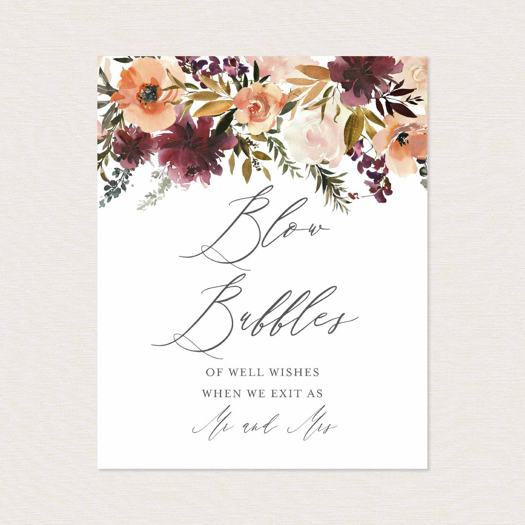 Romance Blush Wedding Blow Bubbles Sign Printable