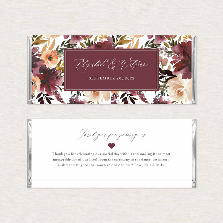 Romance Blush Wedding Chocolate Bar Wrapper Printable