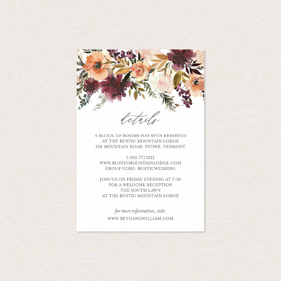 Romance Blush Wedding Details Card Printable