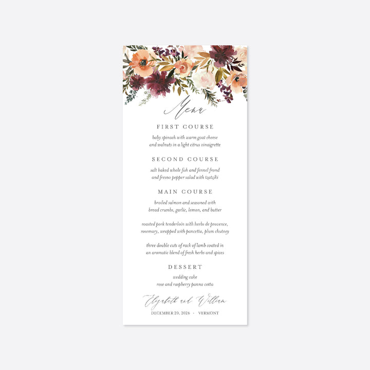 Romance Blush Wedding Menu Card Printable