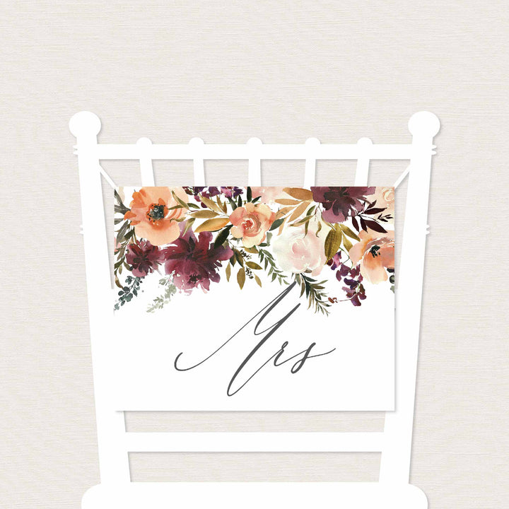 Romance Blush Mr and Mrs Chair Sign Printable