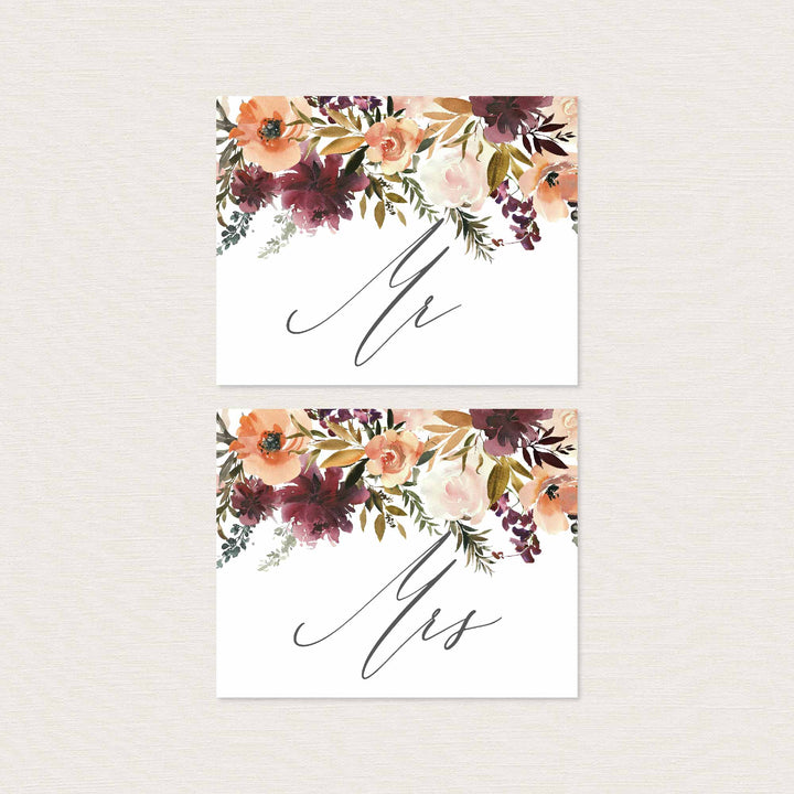 Romance Blush Mr and Mrs Chair Sign Printable