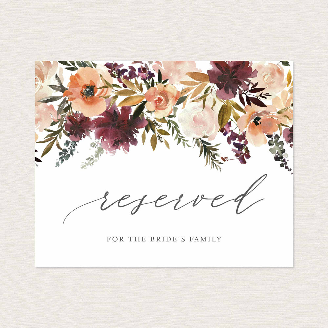 Romance Blush Wedding Reserved Sign Printable