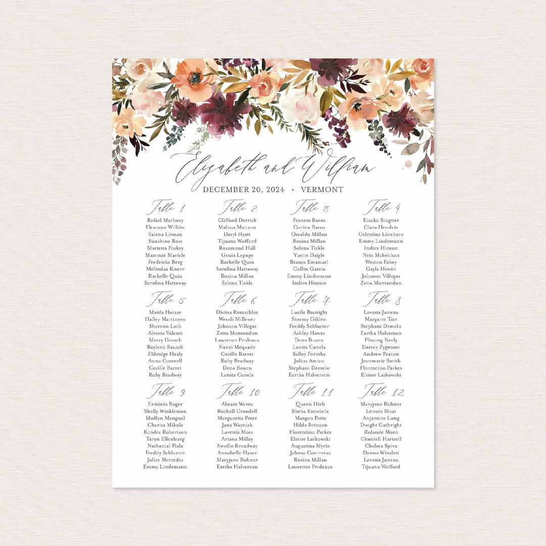 Romance Blush Wedding Seating Chart Sign Printable