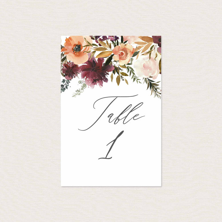 Romance Blush Wedding Table Number Printable