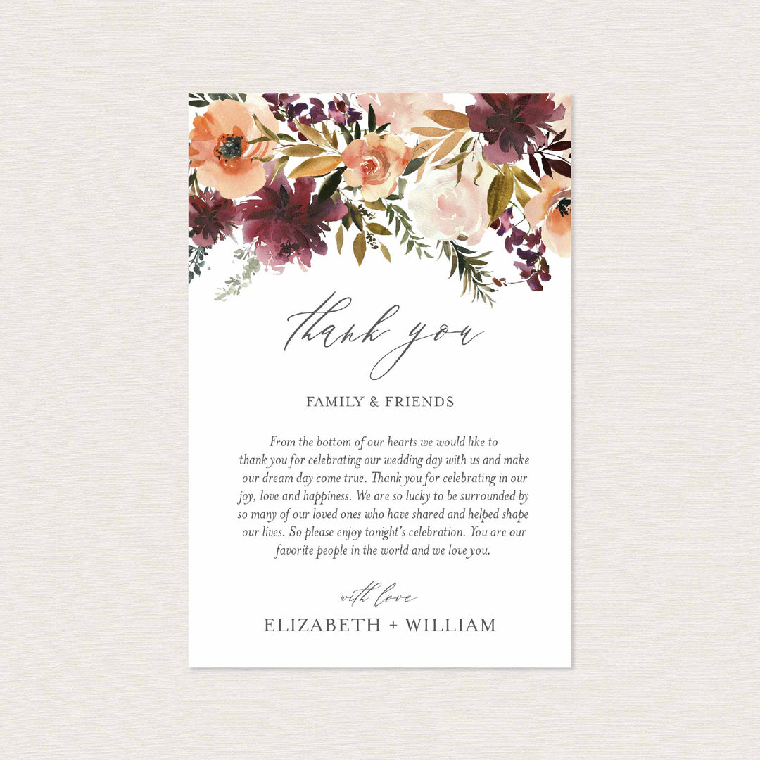 Romance Blush Wedding Thank You Note Printable