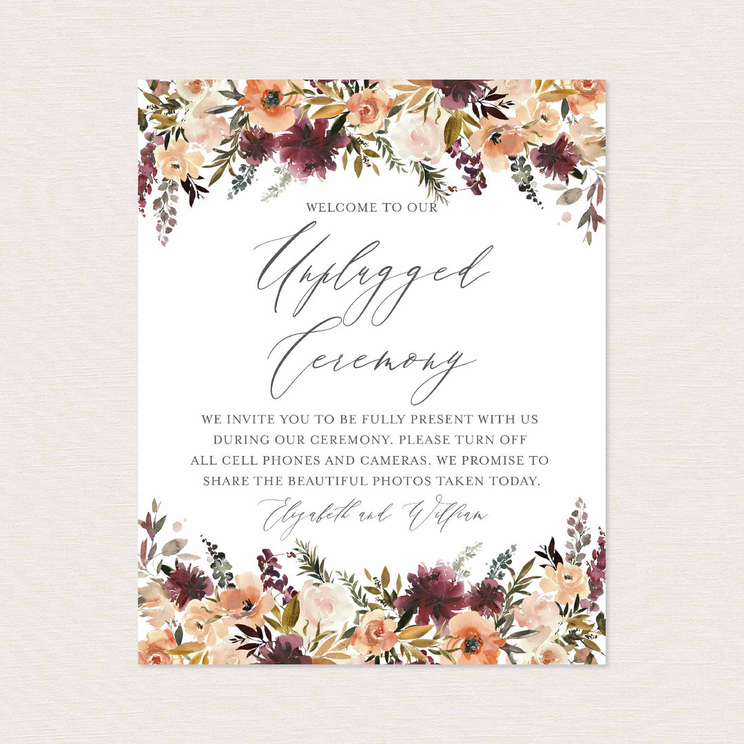 Romance Blush Wedding Unplugged Ceremony Sign Printable