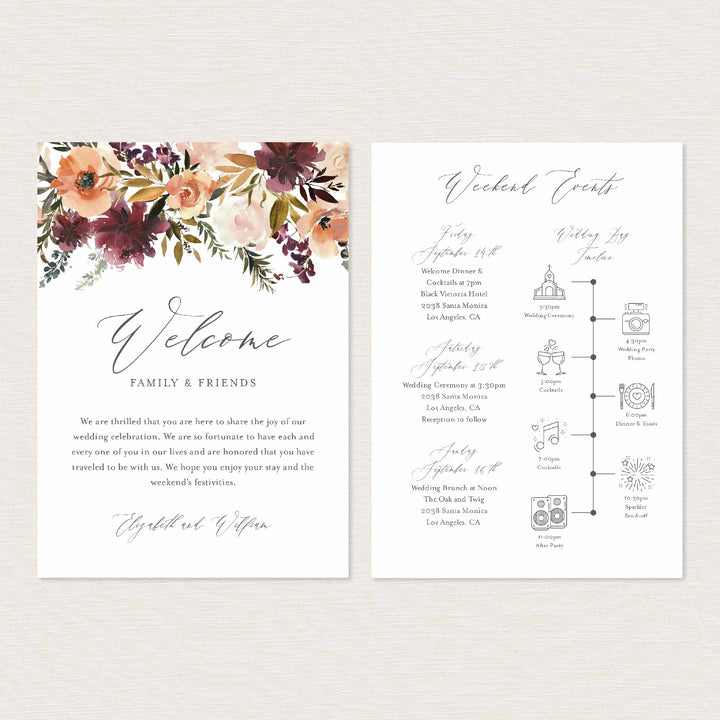 Romance Blush Wedding Welcome Bag Letter and Timeline or Itineraries Printable