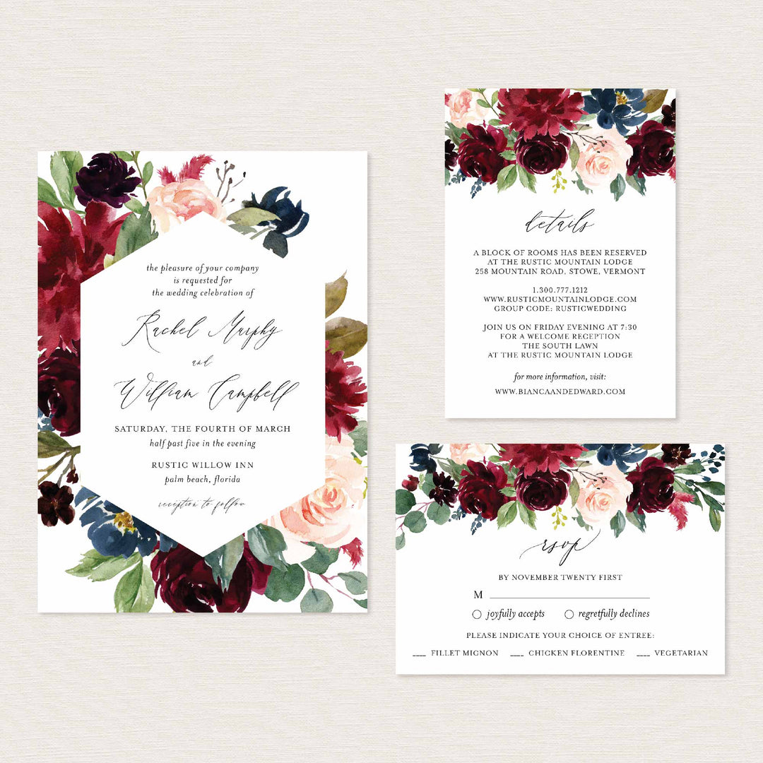 Burgundy Navy Wedding Suite Printable