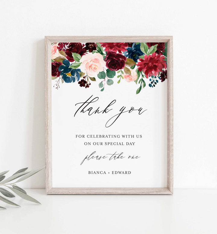 Burgundy Navy Wedding Favours Sign Printable