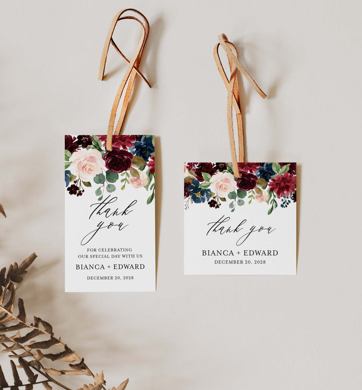 Burgundy Navy Wedding Favour Tag Printable
