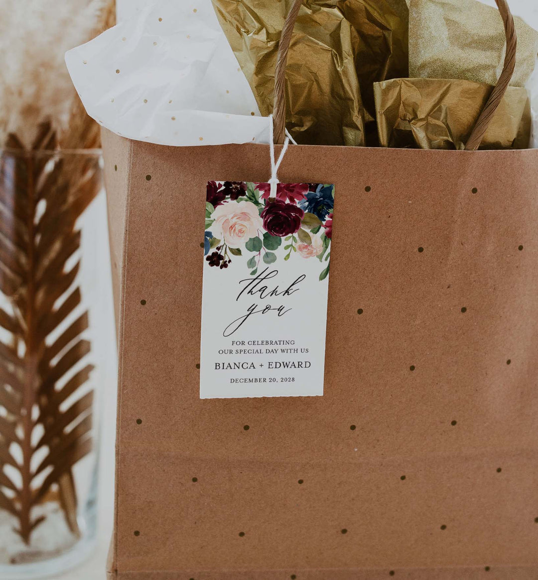 Burgundy Navy Wedding Favour Tag Printable