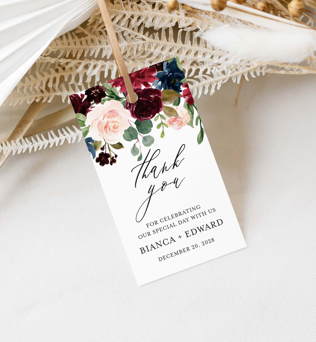Burgundy Navy Wedding Favour Tag Printable