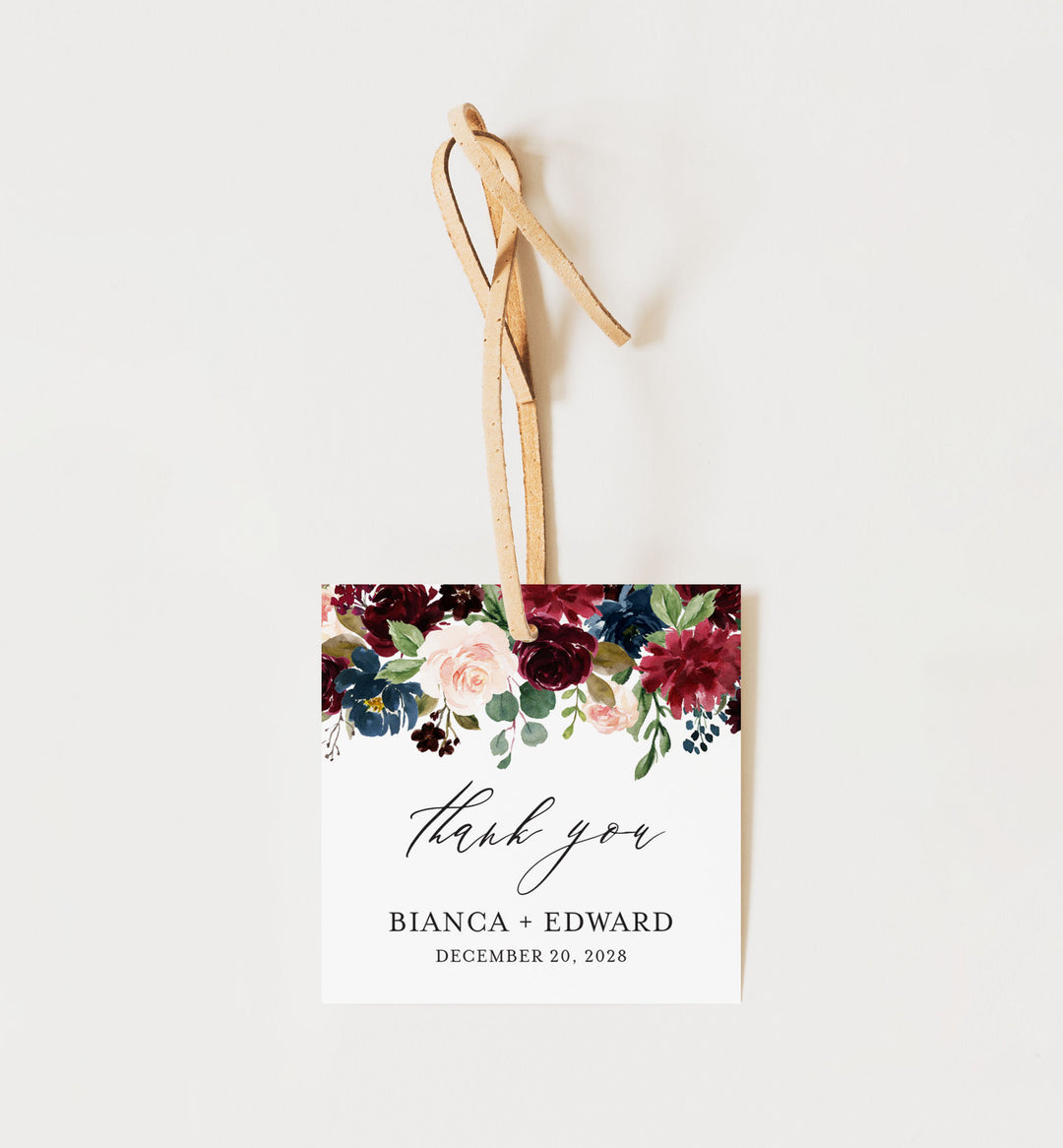Burgundy Navy Wedding Favour Tag Printable