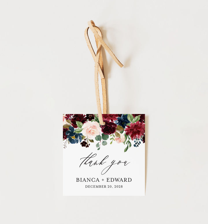 Burgundy Navy Wedding Favour Tag Printable
