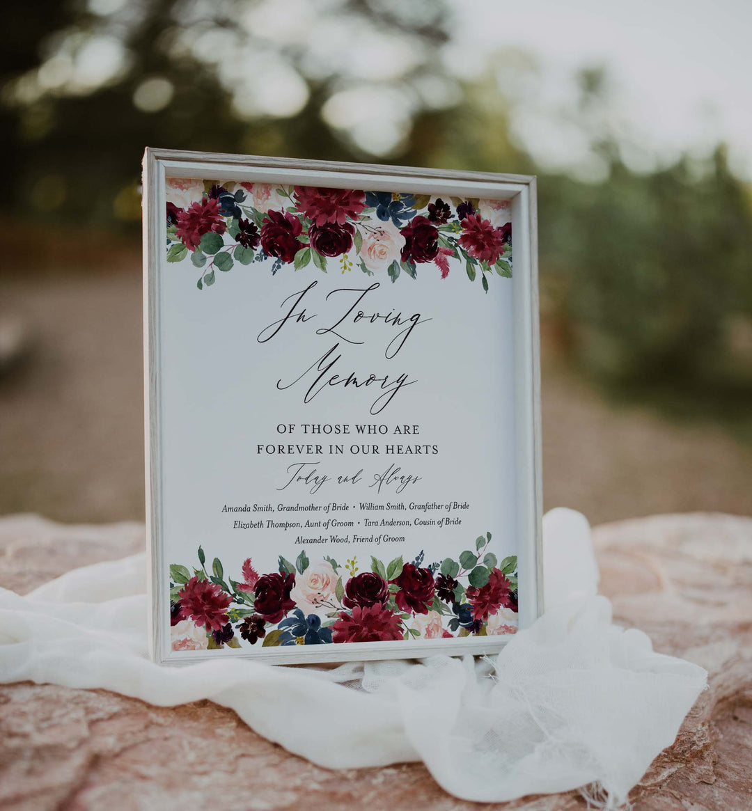 Burgundy Navy Wedding In Loving Memory Sign Printable