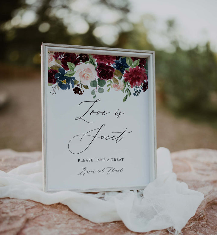 Burgundy Navy Wedding Love Is Sweet Sign Printable