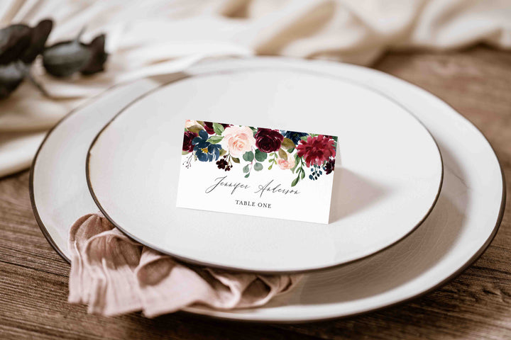 Burgundy Navy Wedding Place Card Printable