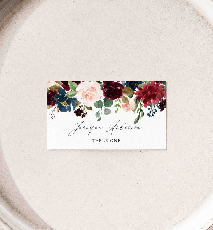 Burgundy Navy Wedding Place Card Printable