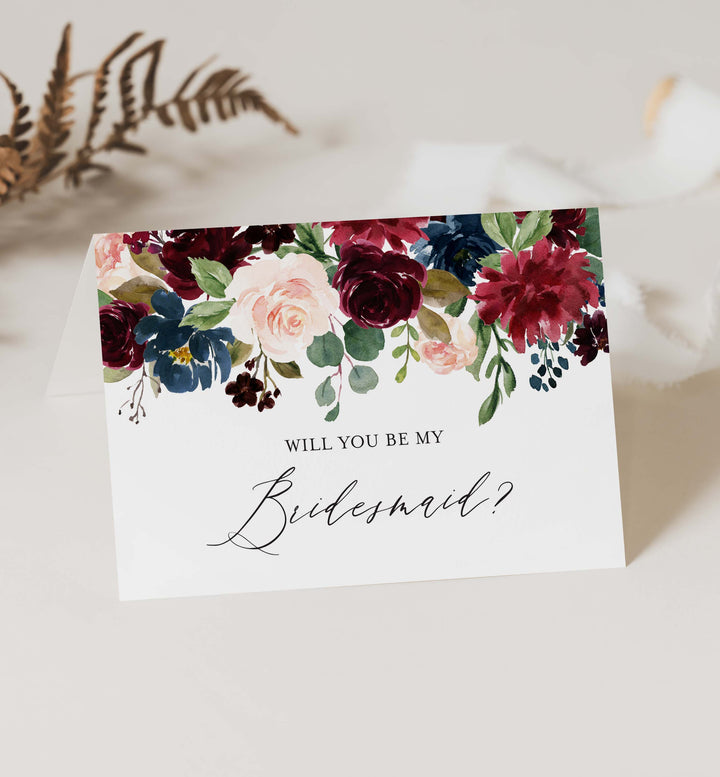 Burgundy Navy Wedding Proposal Card Printable