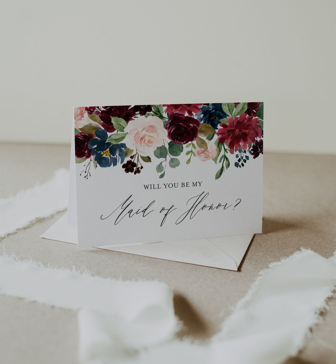 Burgundy Navy Wedding Proposal Card Printable