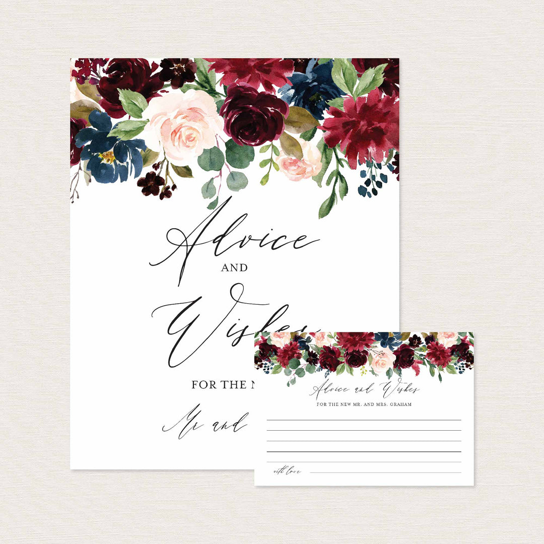 Burgundy Navy Wedding Advice and Wishes Printable