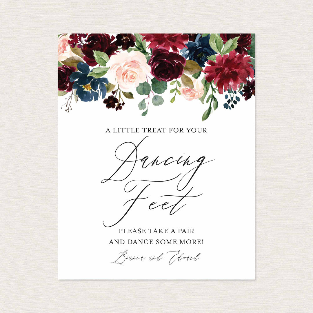 Burgundy Navy Wedding Dancing Shoes Sign Printable