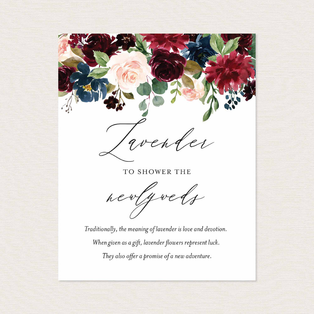 Burgundy Navy Wedding Lavender Toss Sign Printable