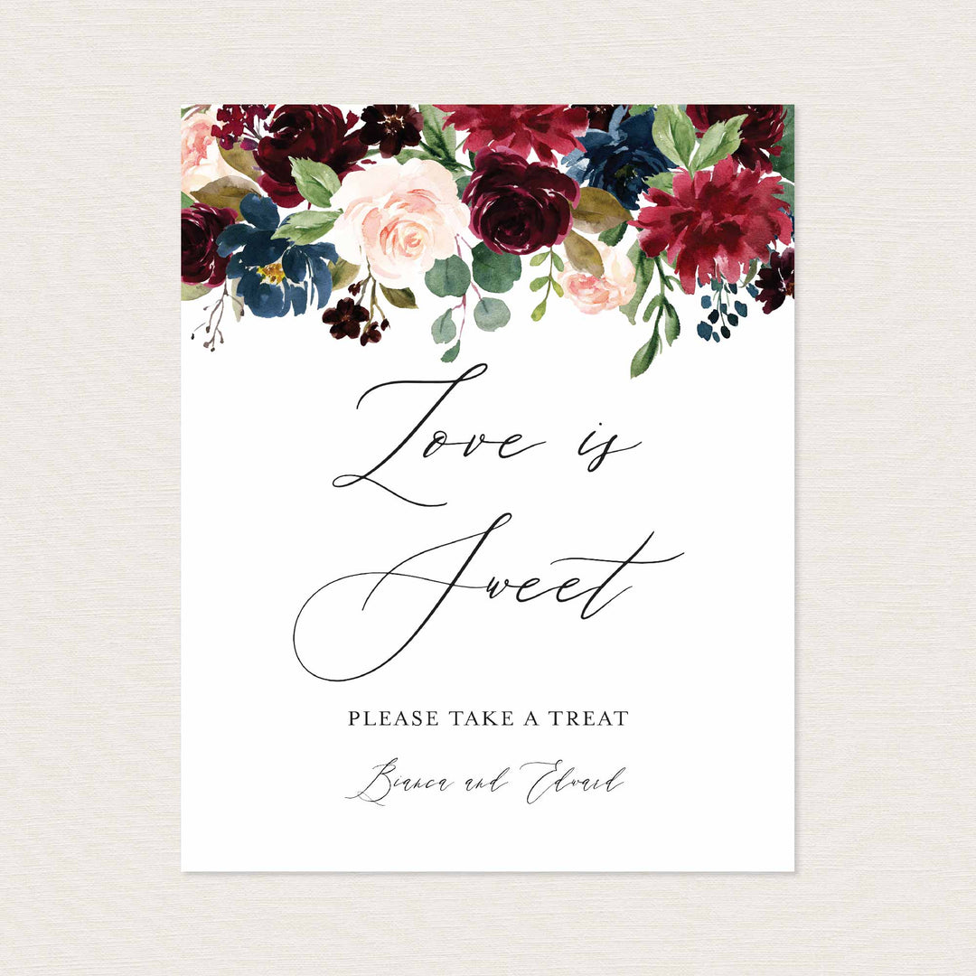 Burgundy Navy Wedding Love Is Sweet Sign Printable