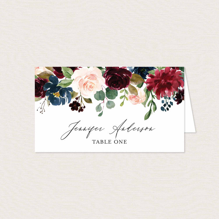 Burgundy Navy Wedding Place Card Printable