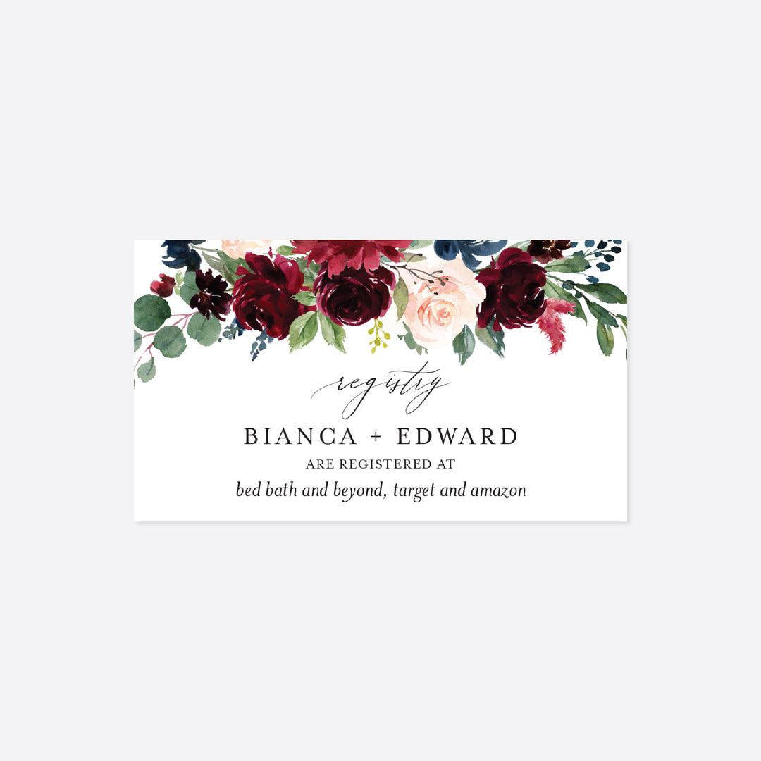 Burgundy Navy Wedding Registry Card Printable