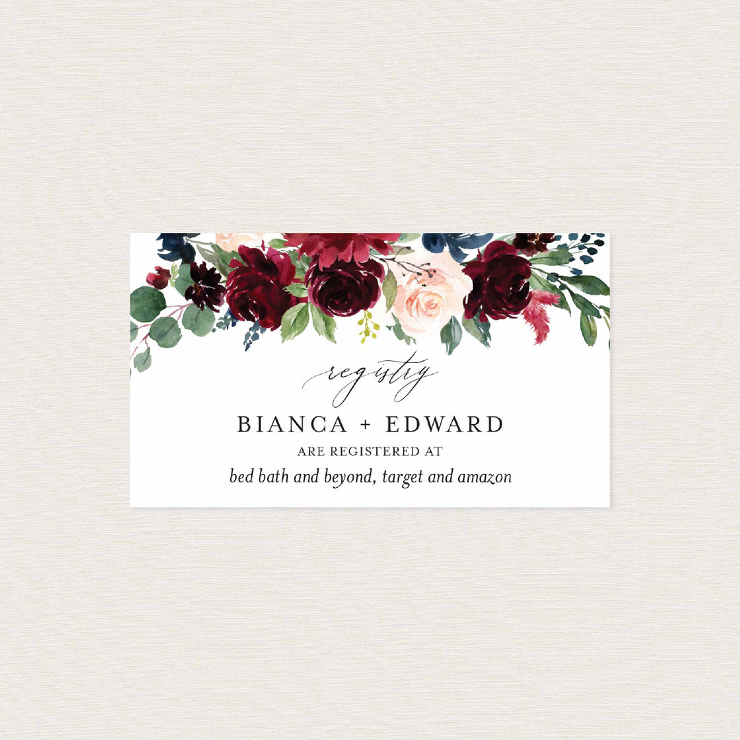 Burgundy Navy Wedding Registry Card Printable