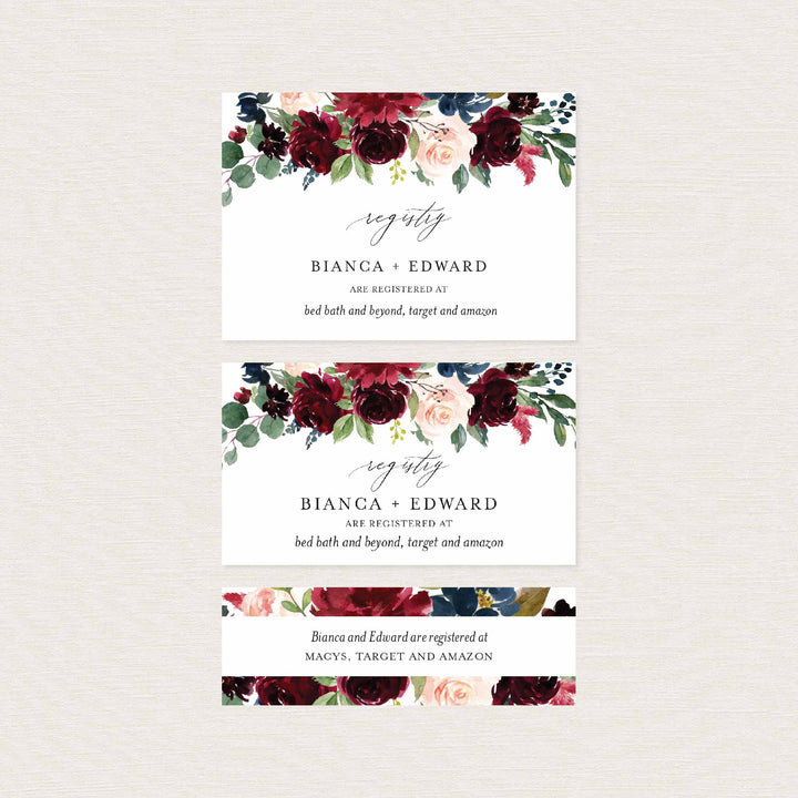 Burgundy Navy Wedding Registry Card Printable