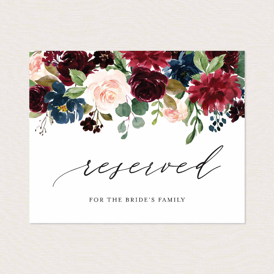 Burgundy Navy Wedding Reserved Sign Printable