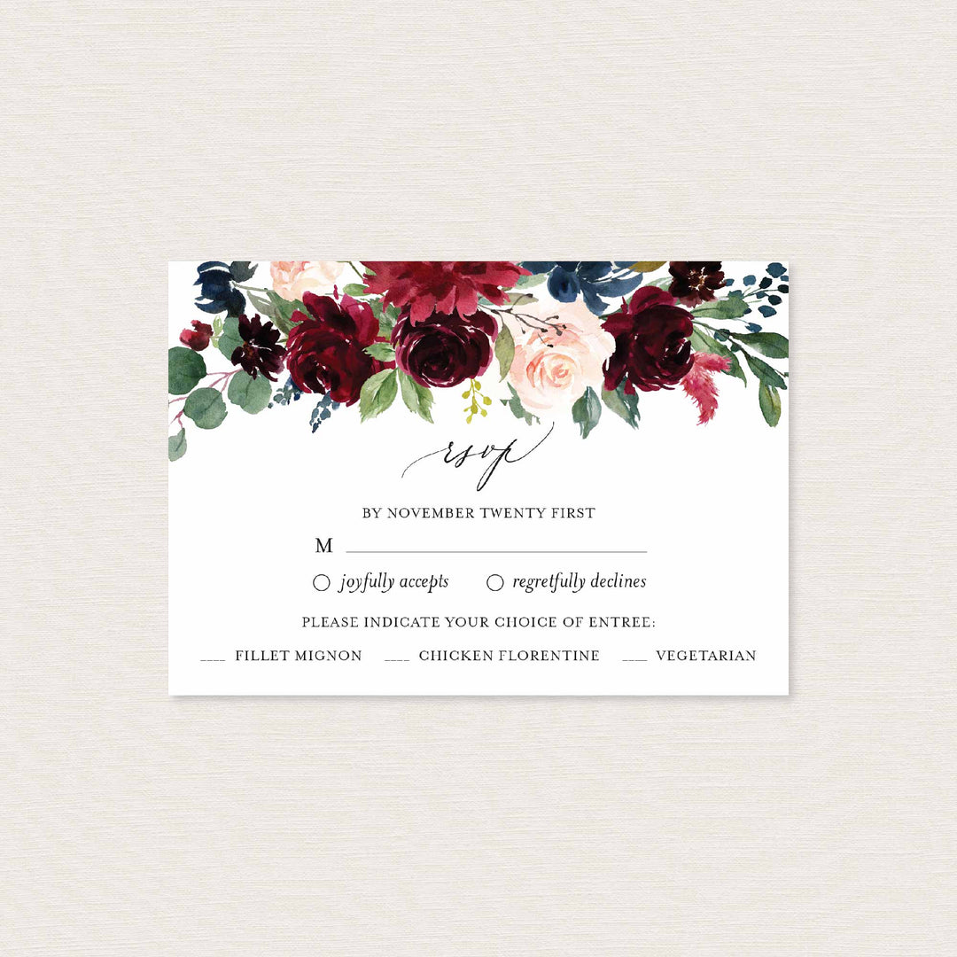 Burgundy Navy Wedding RSVP Card Printable