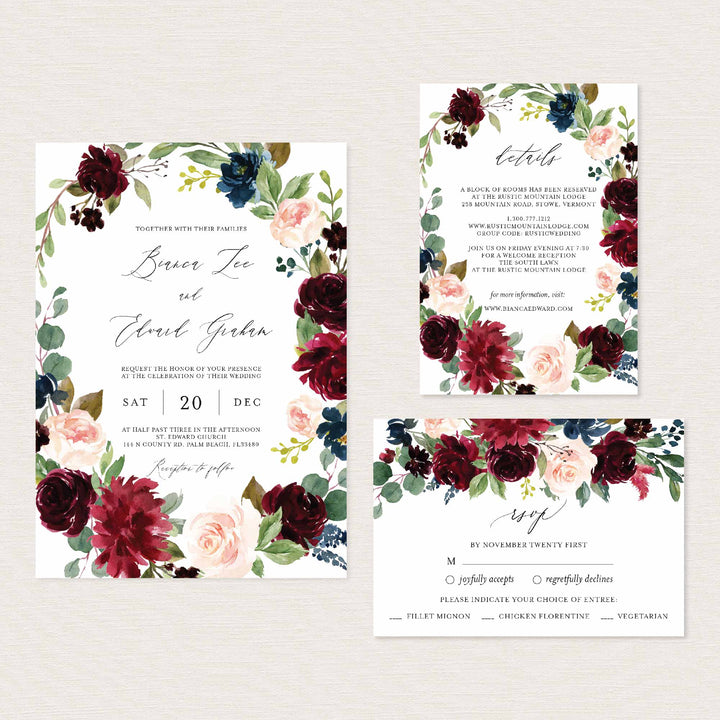 Burgundy Navy Wedding Suite Printable