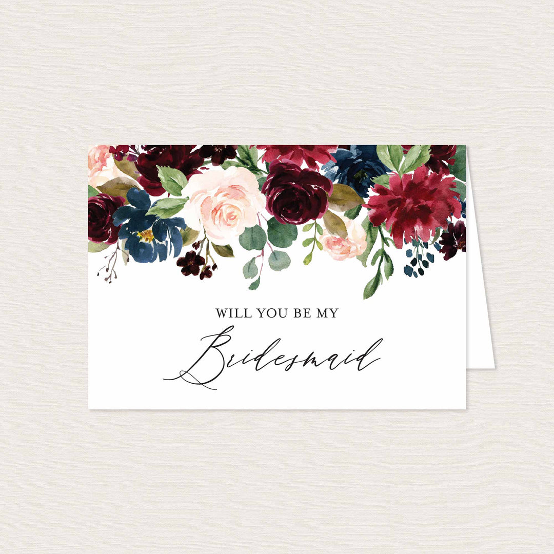 Burgundy Navy Wedding Proposal Card Printable