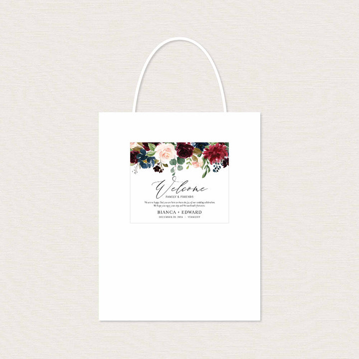 Burgundy Navy Wedding Welcome Bag Label Printable