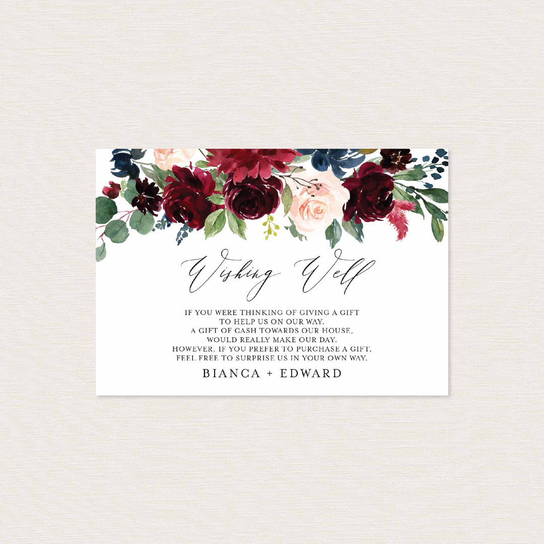 Burgundy Navy Wedding Wishing Well Card Printable