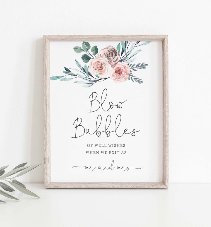Boho Rose Wedding Blow Bubbles Sign Printable