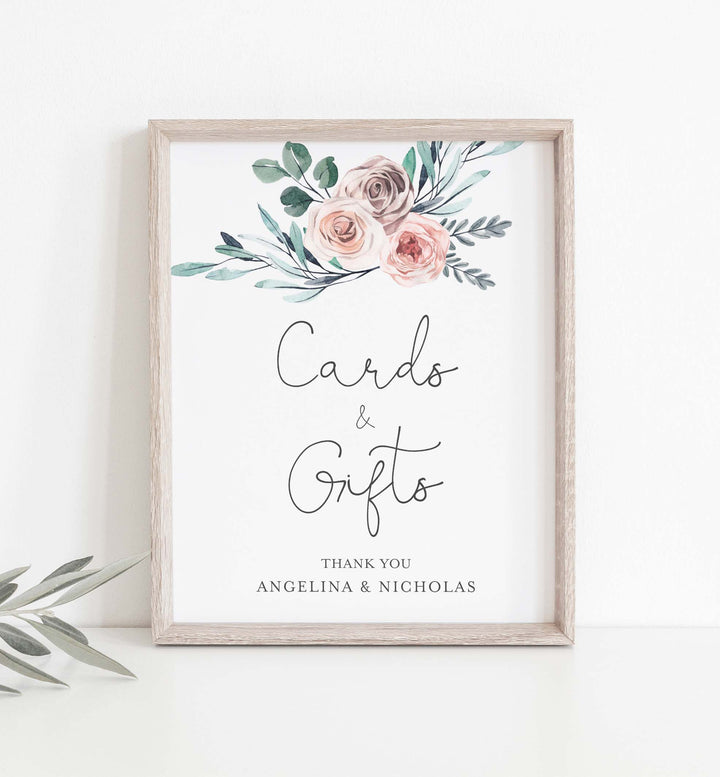 Boho Rose Wedding Cards and Gifts Sign Printable