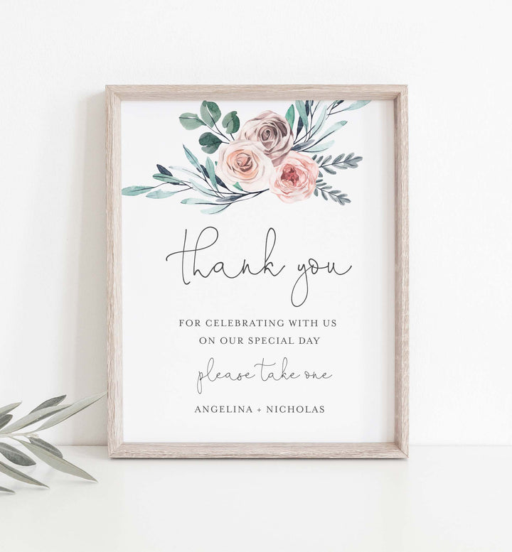 Boho Rose Wedding Favours Sign Printable
