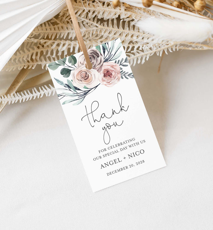Boho Rose Wedding Favour Tag Printable