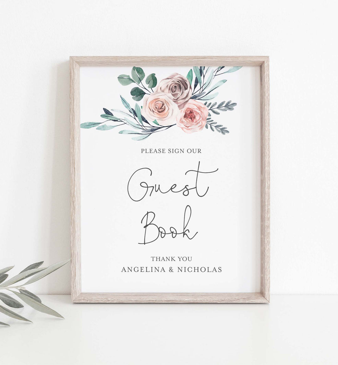 Boho Rose Wedding Guestbook Sign Printable