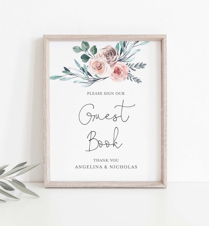 Boho Rose Wedding Guestbook Sign Printable