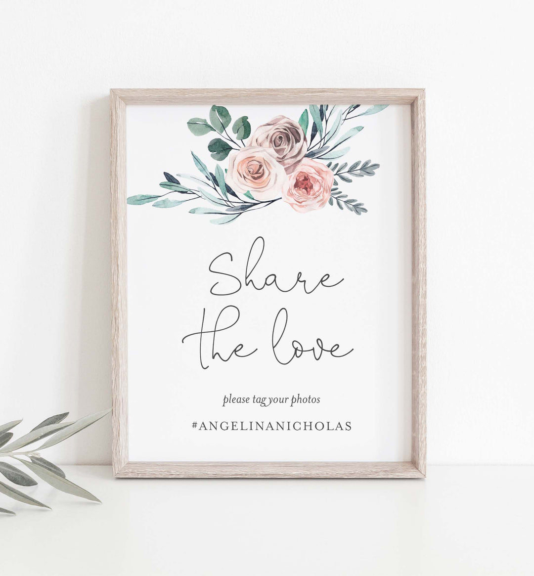 Boho Rose Wedding Hashtag Sign Printable
