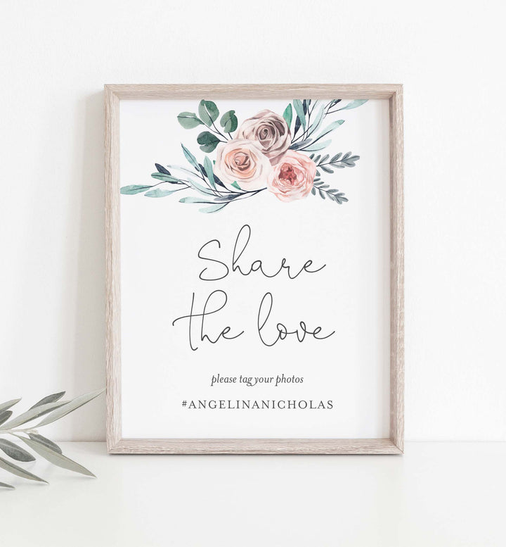 Boho Rose Wedding Hashtag Sign Printable
